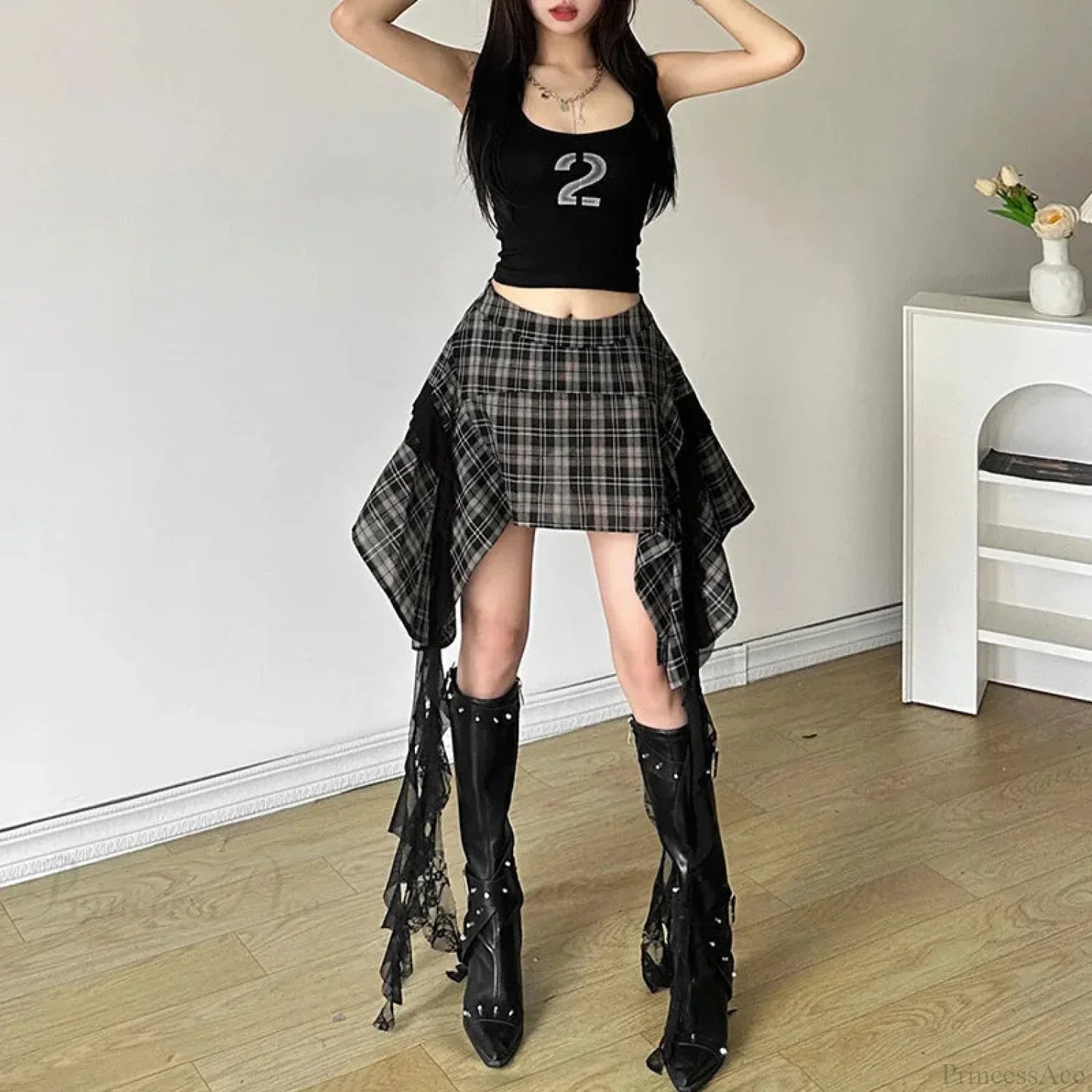 Bead Mosaic Synthetic Leather Skirt