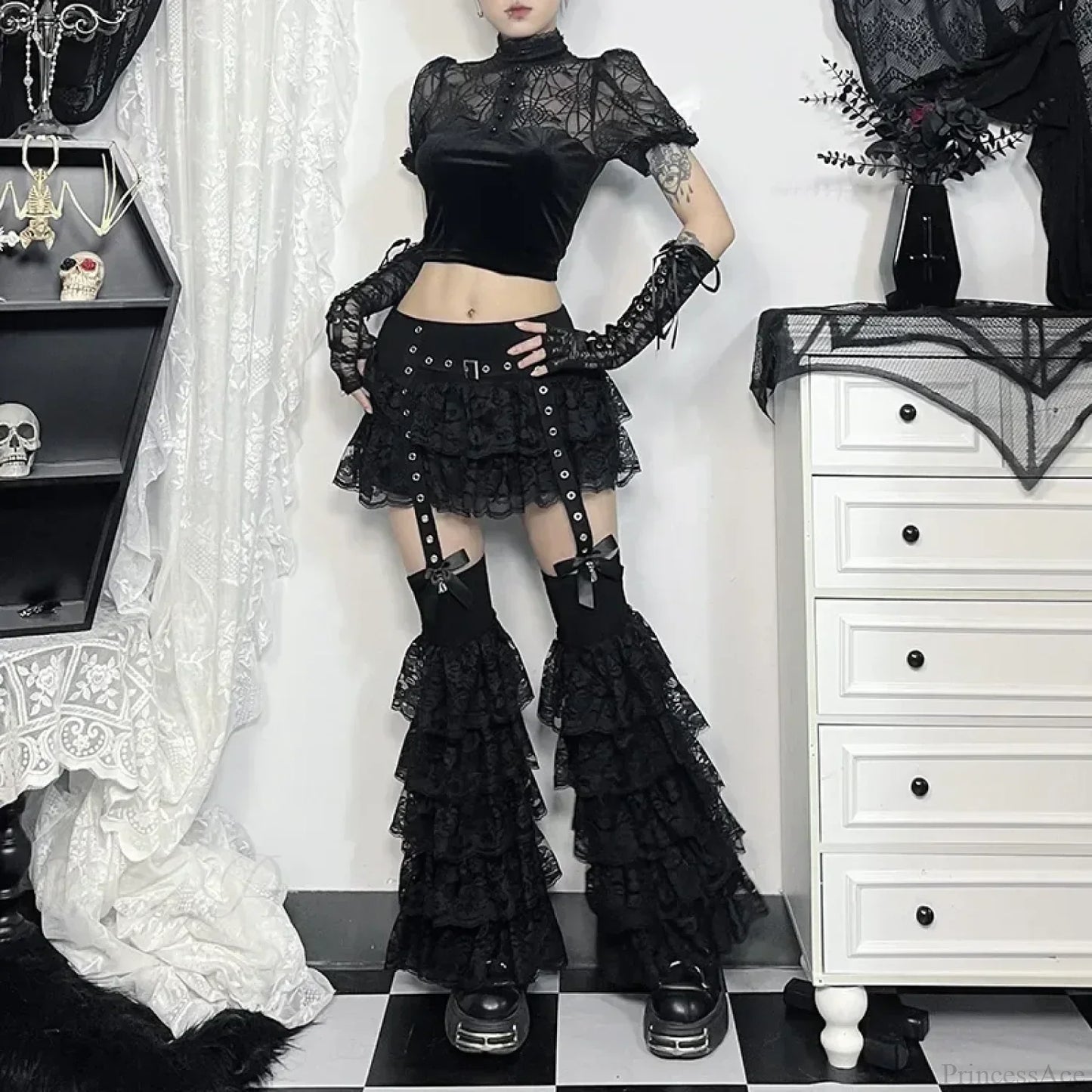 Lace Layered Eyelet Mini Skirt