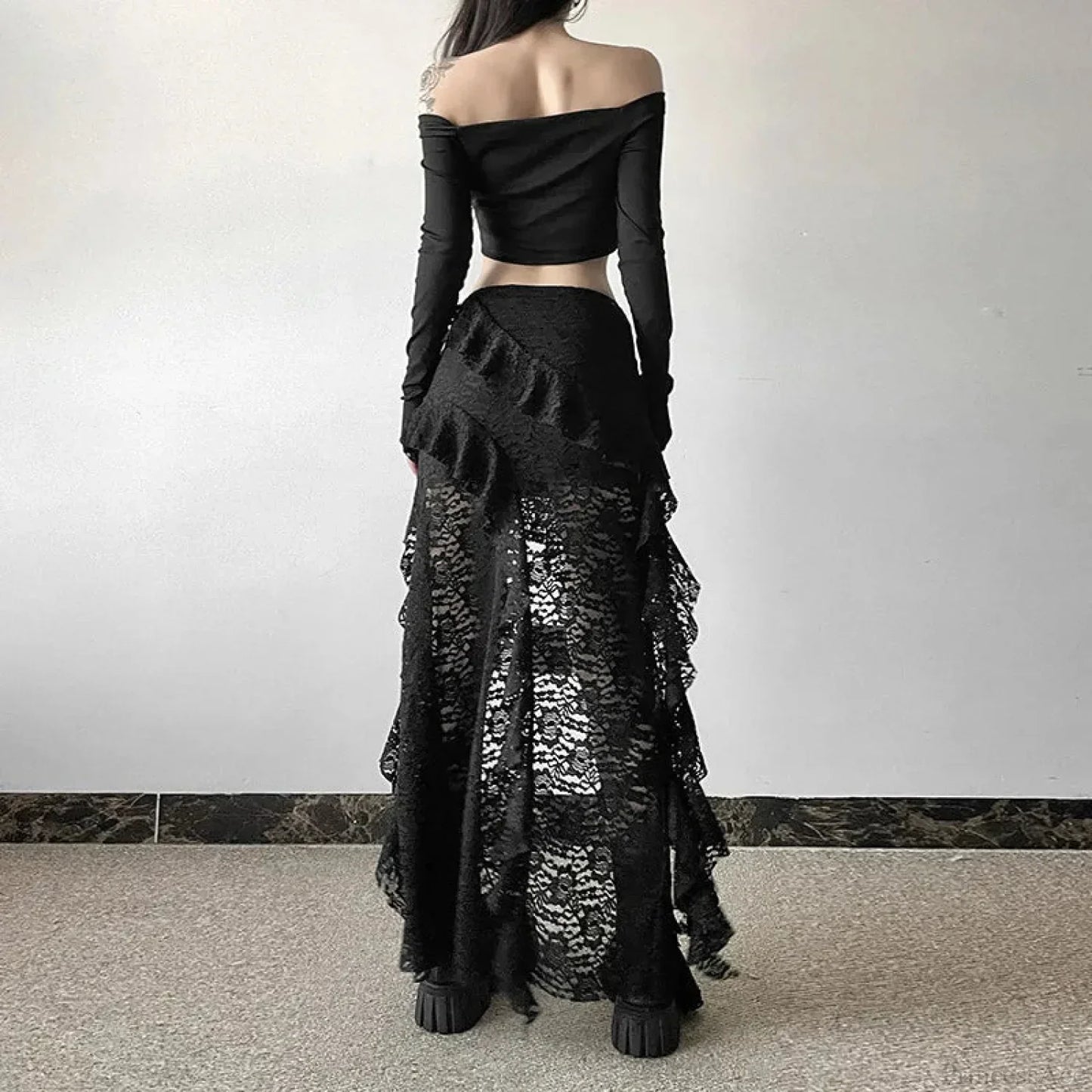 Lace Ruffles Patchwork Mini Skirt