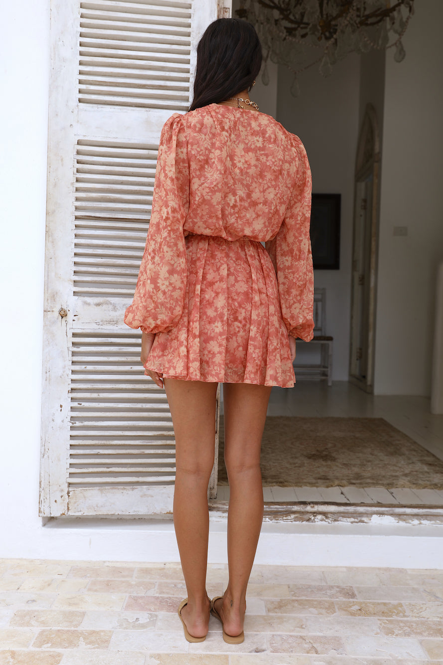 FINDERS KEEPERS Peppa Long Sleeve Dress Peach Harvest