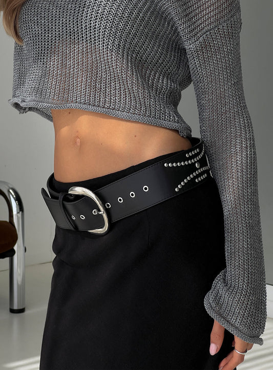 Jordynne Studded Faux Leather Belt Black / Silver