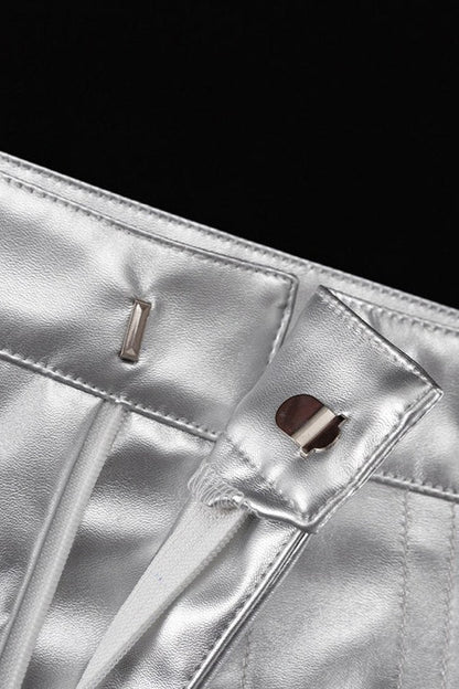 Metallic PU Leather Bodycon Mini Skirt