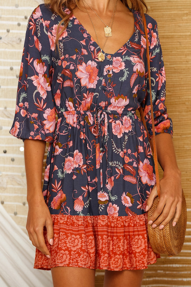 Parakeet Dress Navy
