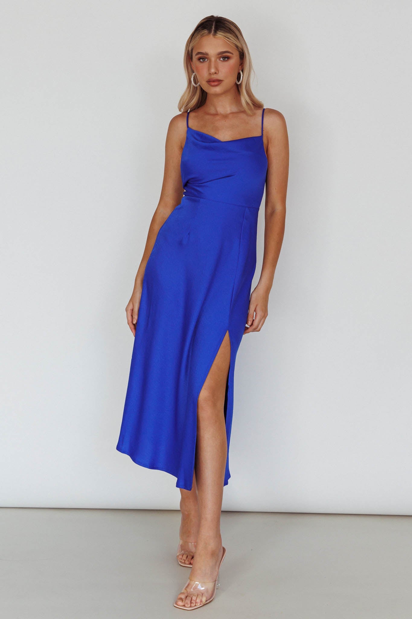 Suki Front Split Midi Dress Royal Blue
