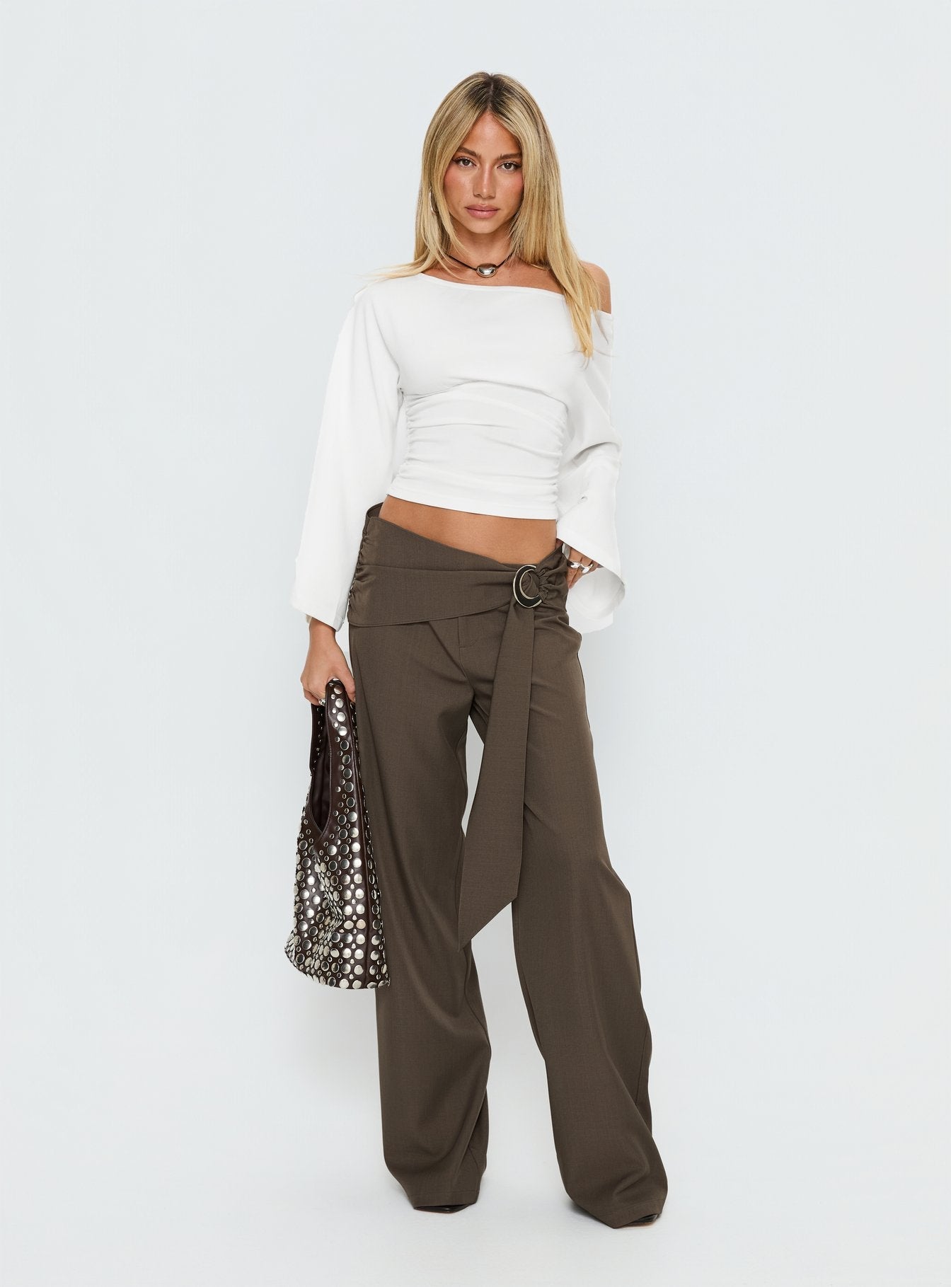 Anastasie Off Shoulder Long Sleeve Top White