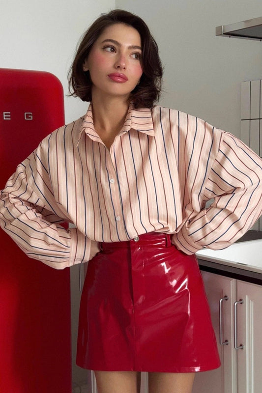 Red PU Leather Office Bodycon Skirt