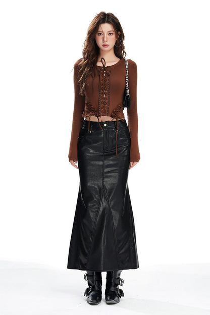 High Waist PU Back Slit Pencil Skirt