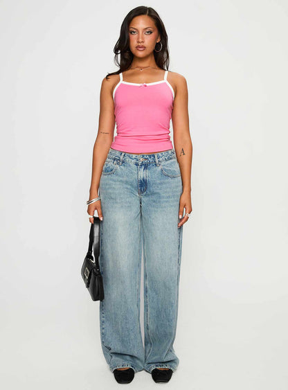 Call My Bluff Lace Trim Top Pink / White