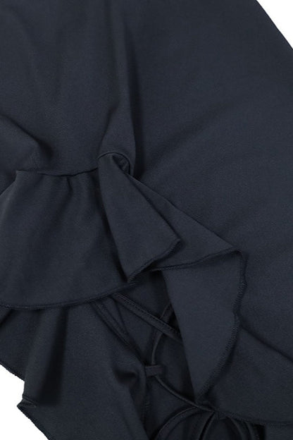 Black Ruffle Trim Slit Bodycon Skirt