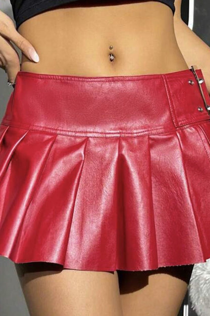 PU Leather Pleated High Waist Skirt