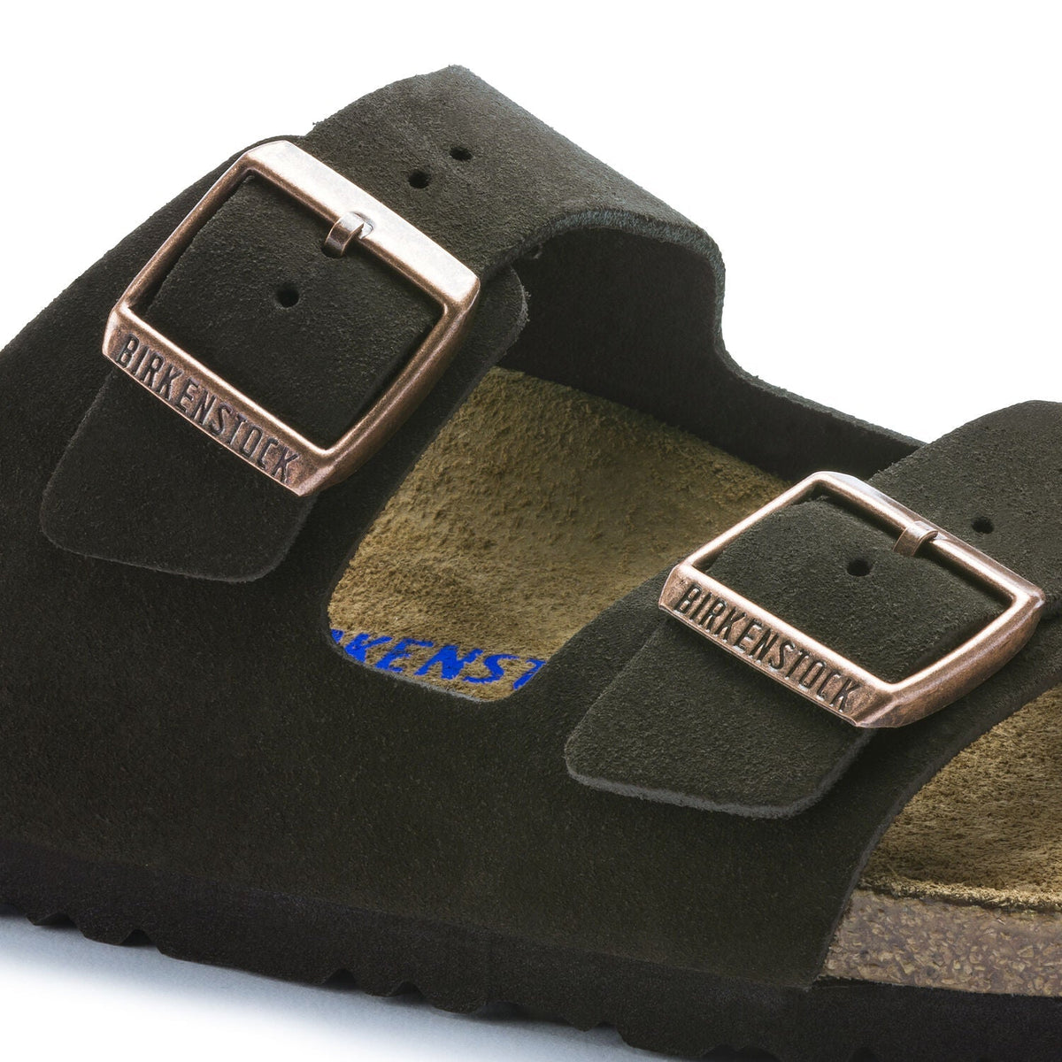 Arizona Suede Leather Soft Footbed Sandal in Mocha