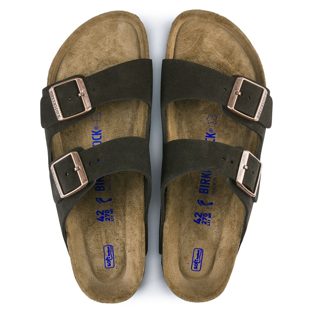 Arizona Suede Leather Soft Footbed Sandal in Mocha