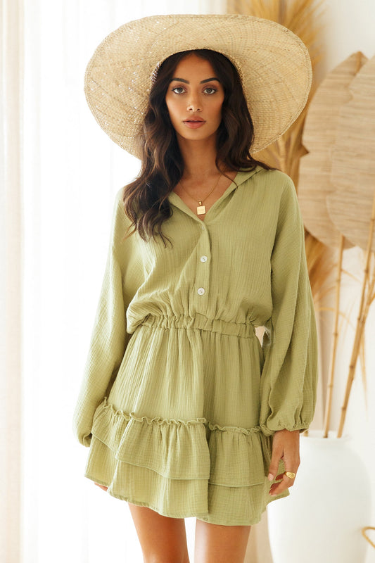 Peach Sunsets Dress Green