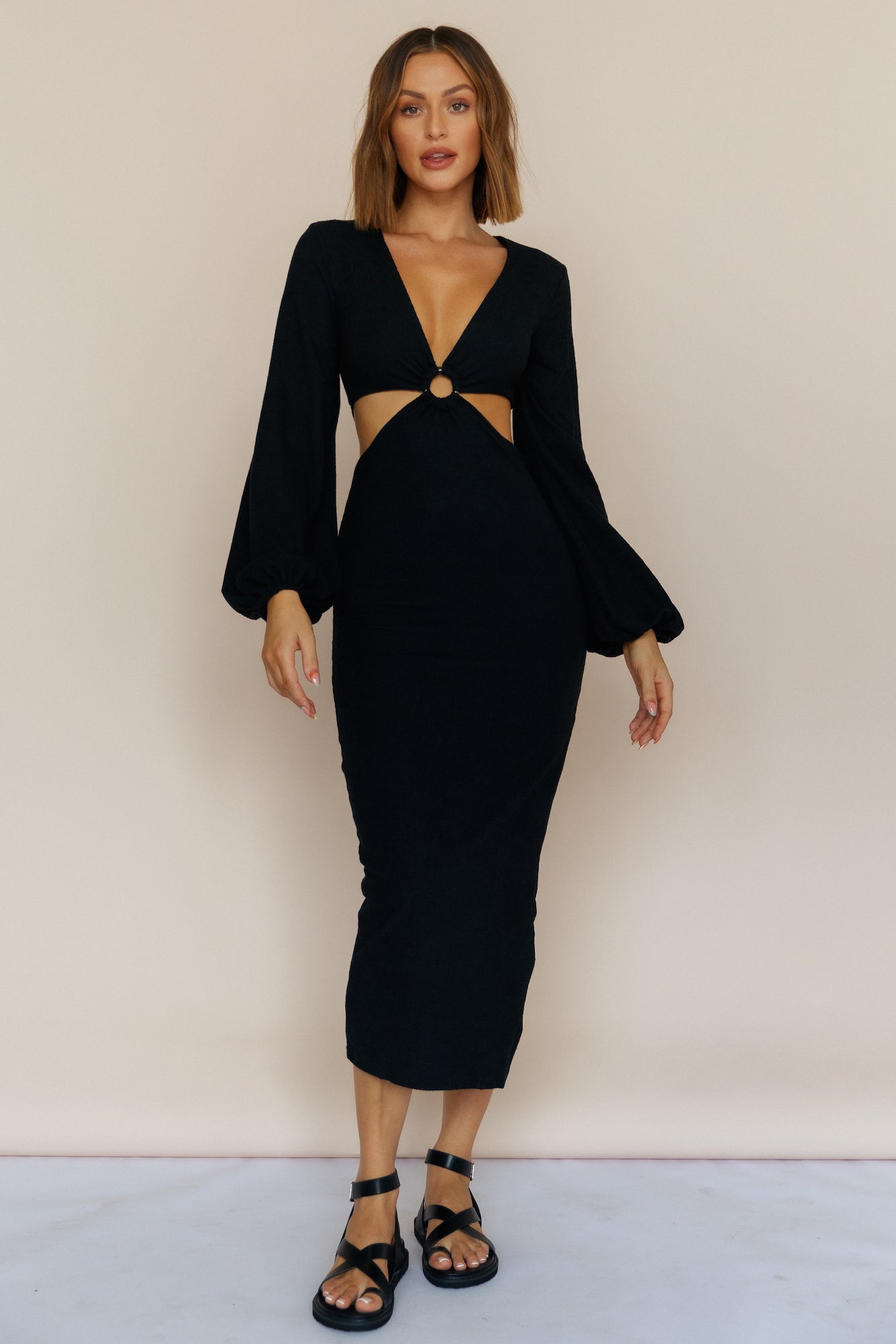 RUNAWAY THE LABEL Honor Midi Dress Black