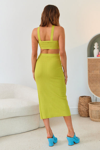 Leafy Quartz Knit Maxi Dress Green