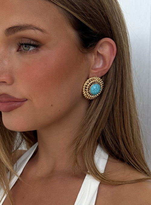 Sipriane Statement Earrings Gold / Turquoise