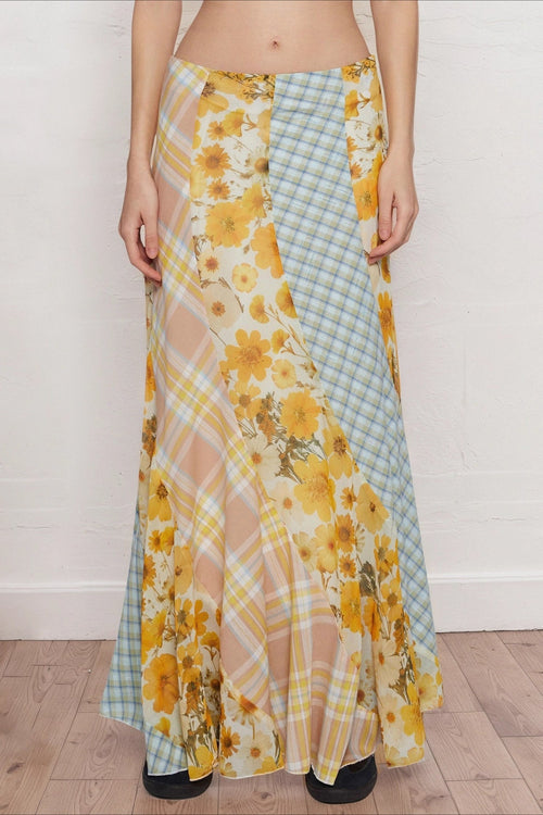 Contrast Floral Panel Straight Skirt