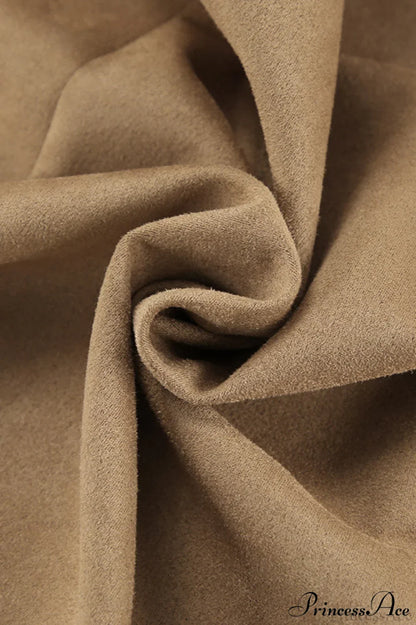 French Retro Suede High Waist Split Maxi Skirt