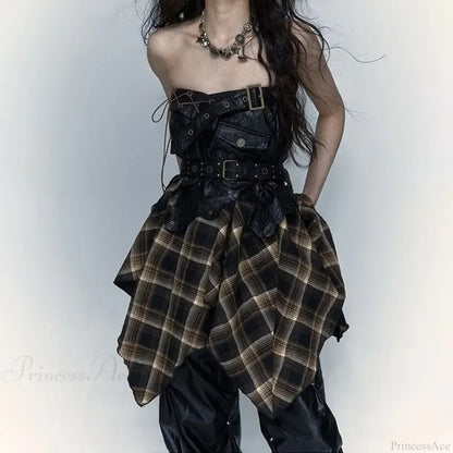 Gothic Harajuku Plaid Patchwork Skirt
