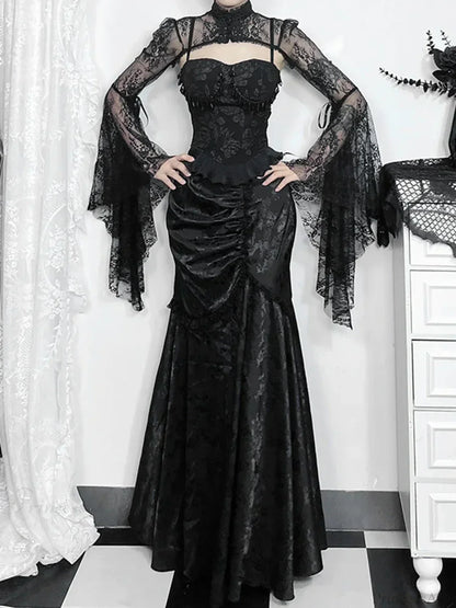 Lace Splicing Asymmetric Skirt