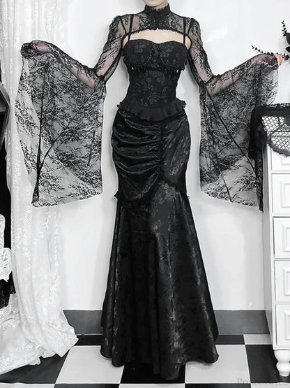Lace Splicing Asymmetric Skirt