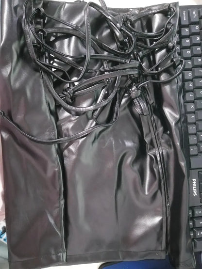 Lace-up PU Leather Mini Skirt