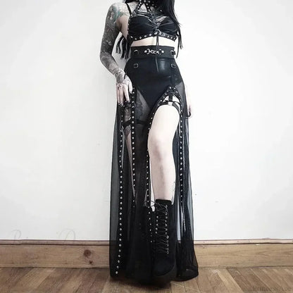 Mesh High Split Long Party Skirt