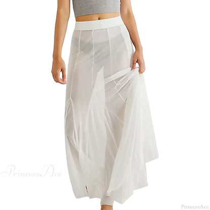 Mesh Sheer Ruffle Midi Skirt