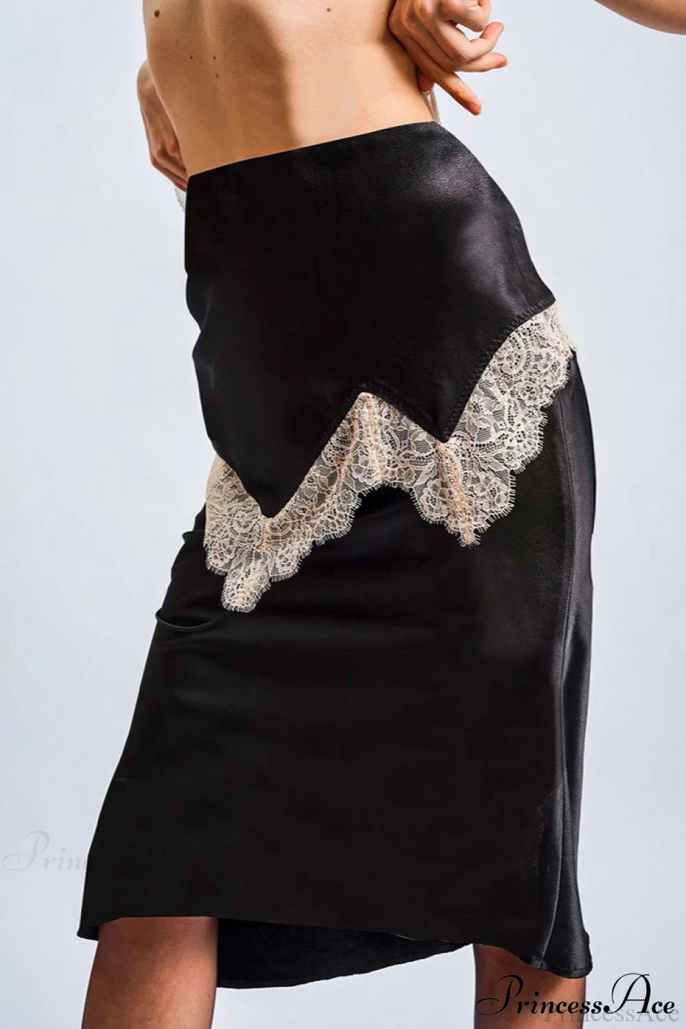 Retro Color Block Lace Panel Slim Skirt