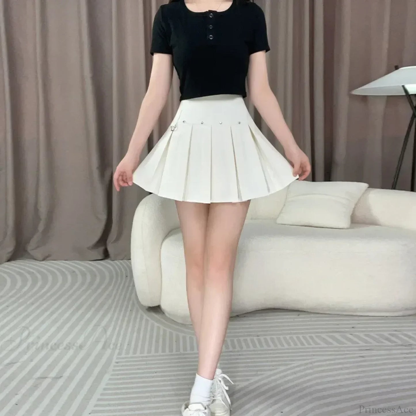 Rivet Pleated A-line Street Skirt