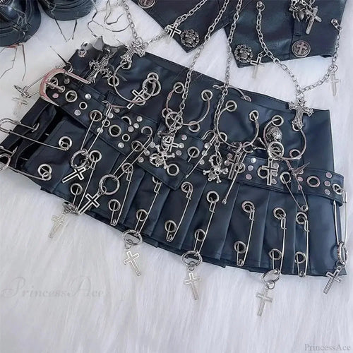 Round Cross Stick Synthetic Leather Skirt