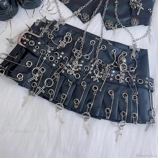 Round Cross Stick Synthetic Leather Skirt