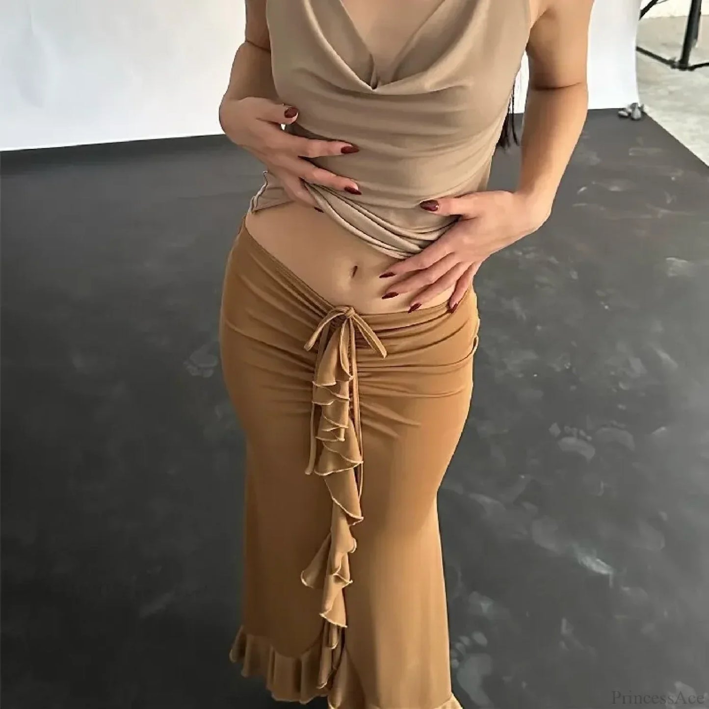 Solid Ruffles Bandage Street Skirt