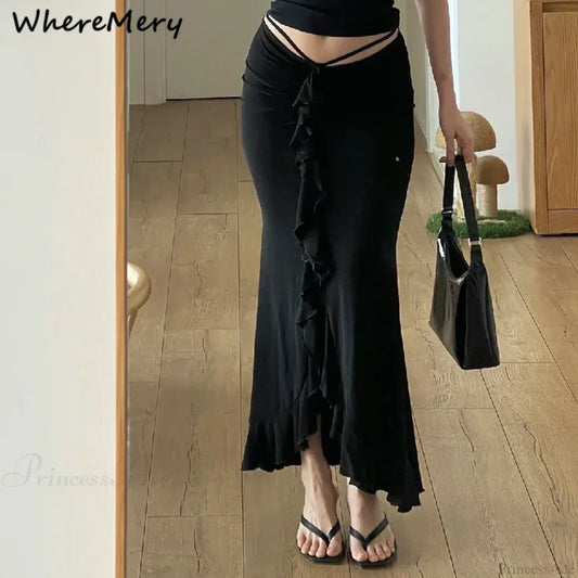 Solid Ruffles Bandage Street Skirt