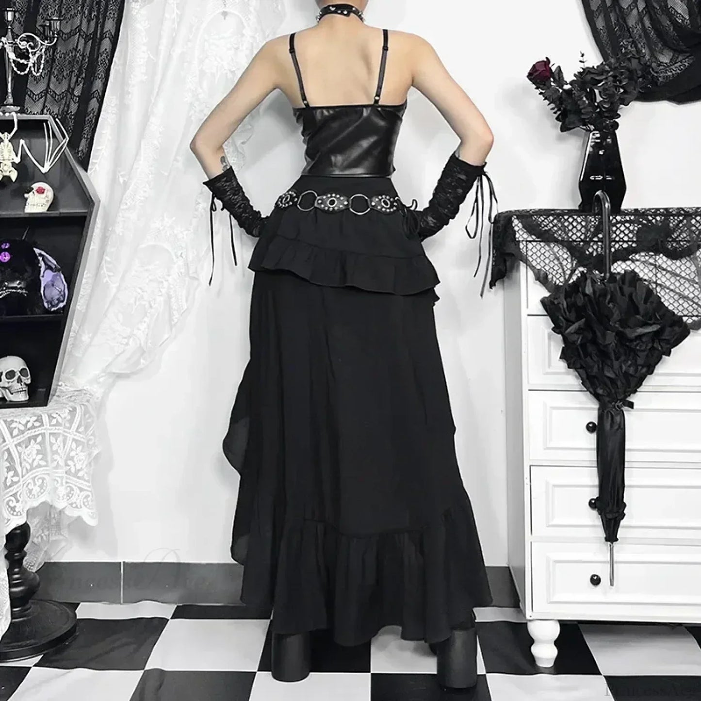 Steampunk Ruffle High Low Skirt