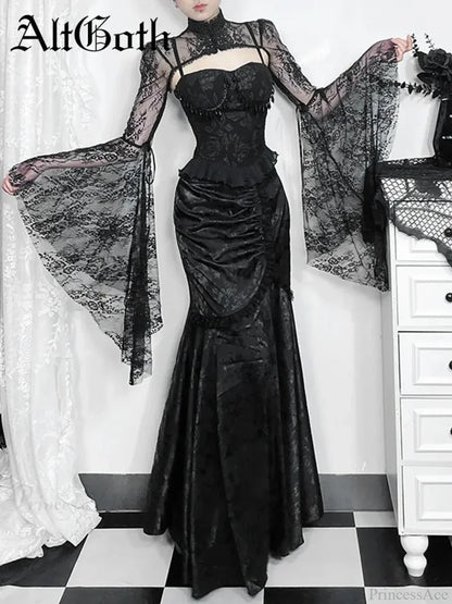 Velvet Lace Patchwork Trumpet Skirt