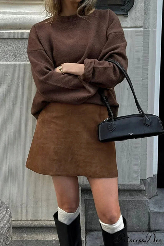 Vintage Faux Suede High-Waist Mini Skirt