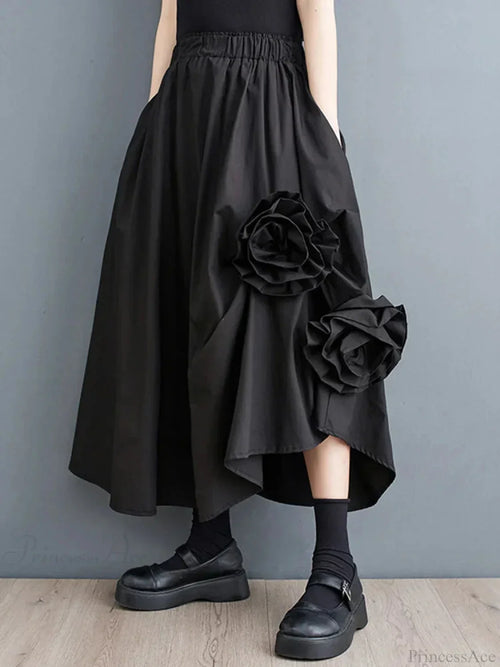 Vintage Floral Baggy Midi Skirt